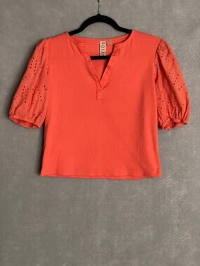 Dolan Eyelet Sleeve Top Coral V-Neck Women's Medium